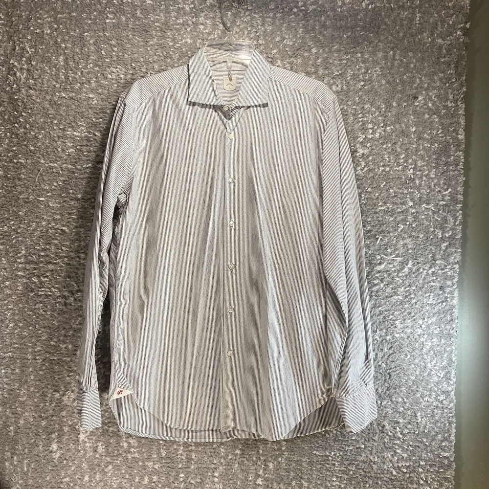 Paul Taylor Button Up Shirt White Black Striped Cotton Preppy Classic Large